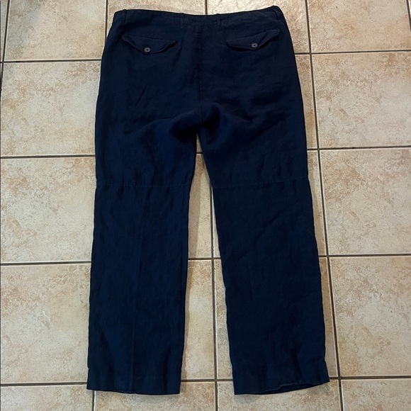 VINCE Navy Mid-Rise Linen Utility Cargo Style Coastal Pants, Sz XL - Picture 2 of 11